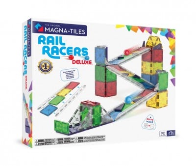 Conjunto de construção Magna-Tiles Rail Racers Deluxe de 90 peças