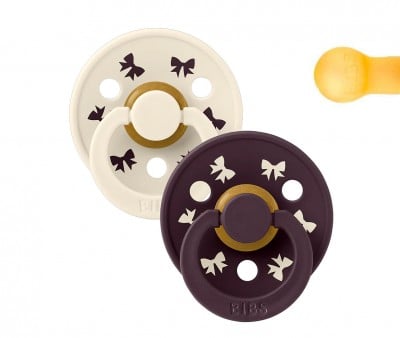 2 Succhietti BIBS Studio Colour Round Holiday Bow Ivory/Plum