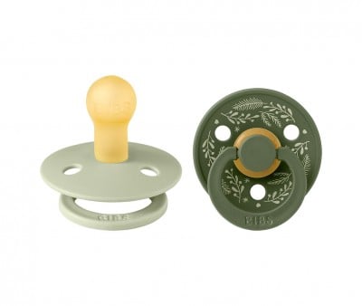 2 Sucettes BIBS Colour Round Holiday Leaf Sage/Hunter Green