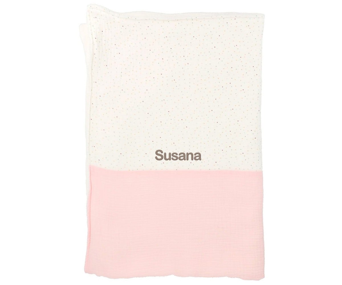 Coperta Personalizzabile Vellutata Rainbow Dots Rosa