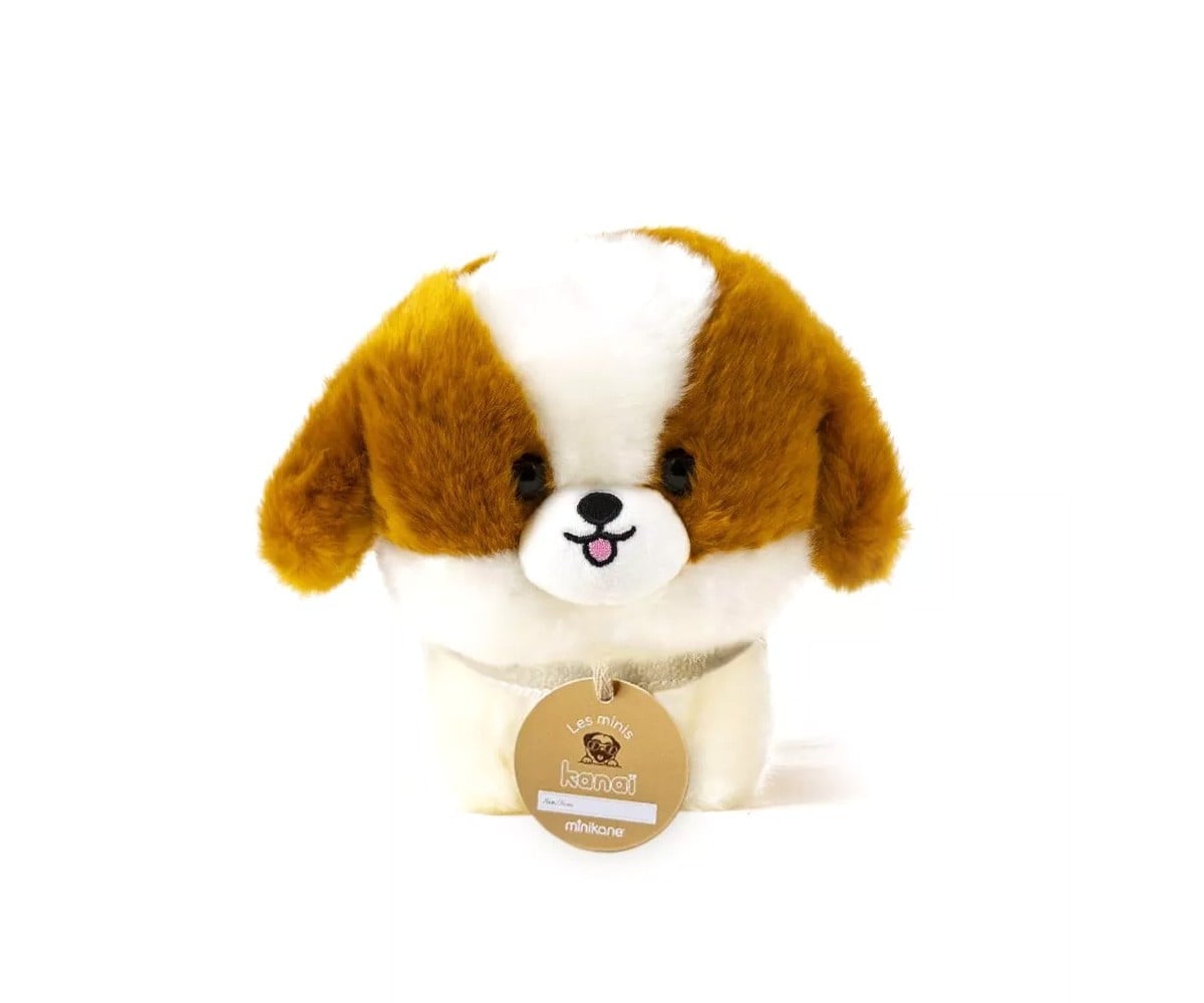 Les Minis Kanaï Perro de Peluche Suki con Collar y Cesta de Piel Sintética