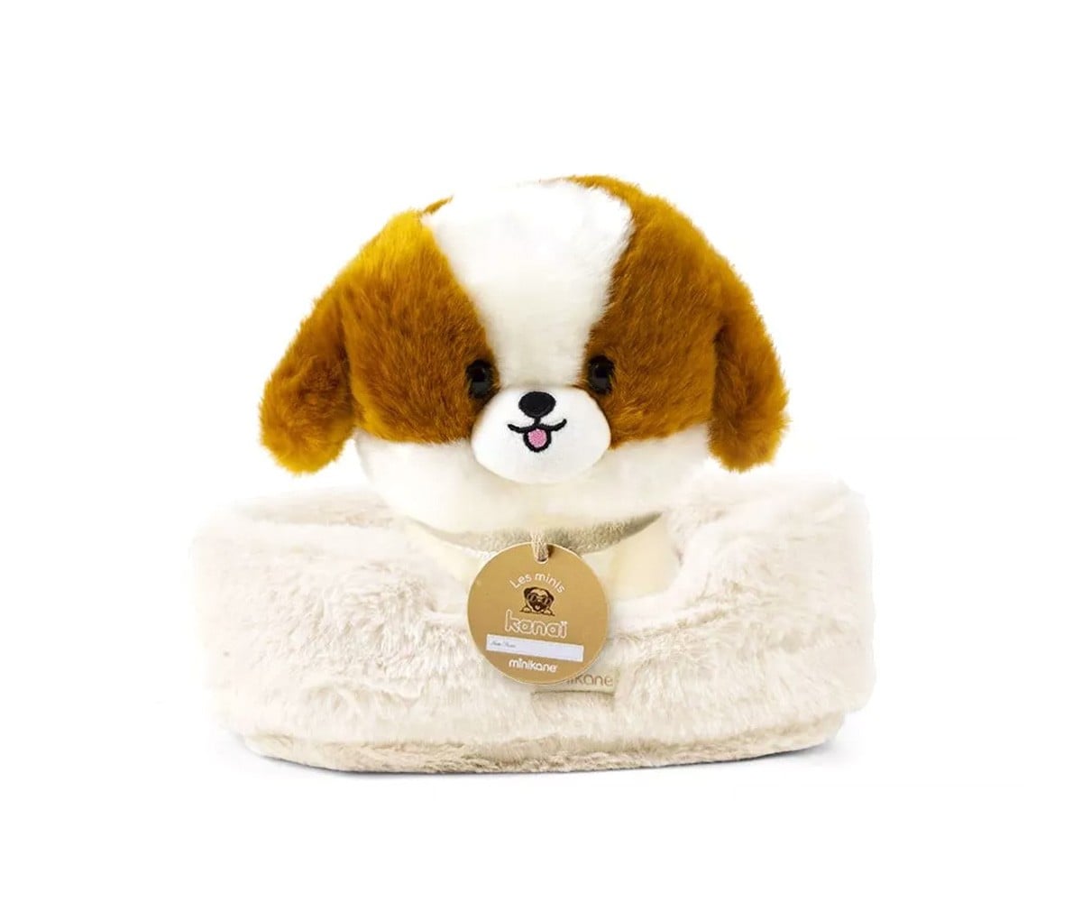 Les Minis Kanaï Perro de Peluche Suki con Collar y Cesta de Piel Sintética