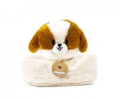 Cane in Peluche Les Minis Kanaï Suki con Collare e Cestino in Ecopelle