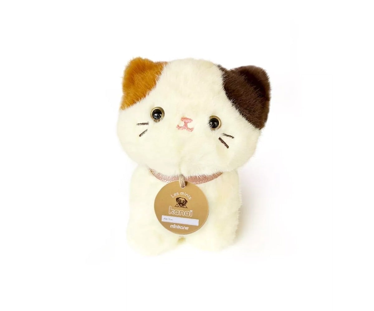 Les Mini Kanaï Gato de Peluche Kimi com Coleira e Cestinho de Pele Sintética