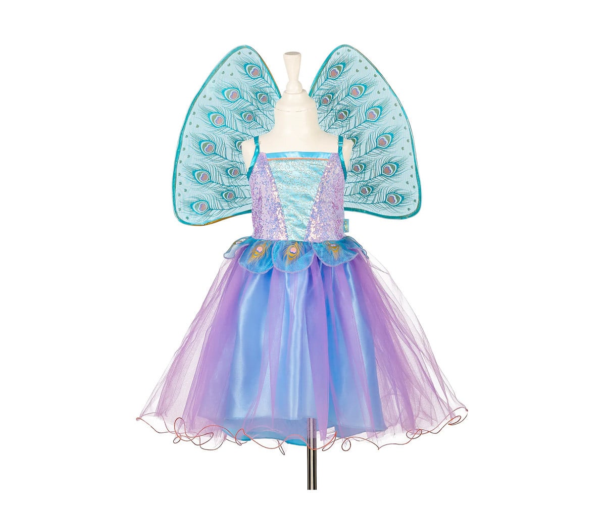 Costume Carnevale Fata Tamara con Ali di Piume di Pavone 3-4 anni