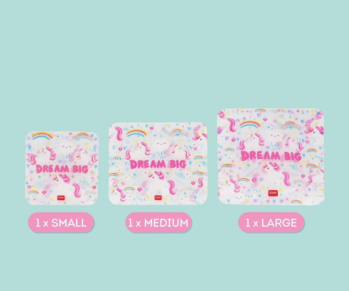 3 Buste Snack Riutilizzabili Unicorn