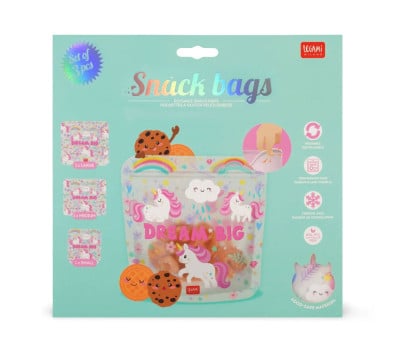 3 Buste Snack Riutilizzabili Unicorn
