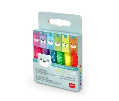 Set 6 Mini Evidenziatori Highlighters Neon Teddy Bear
