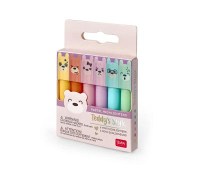 Set 6 Mini Evidenziatori Highlighters Pastel Teddy Bear
