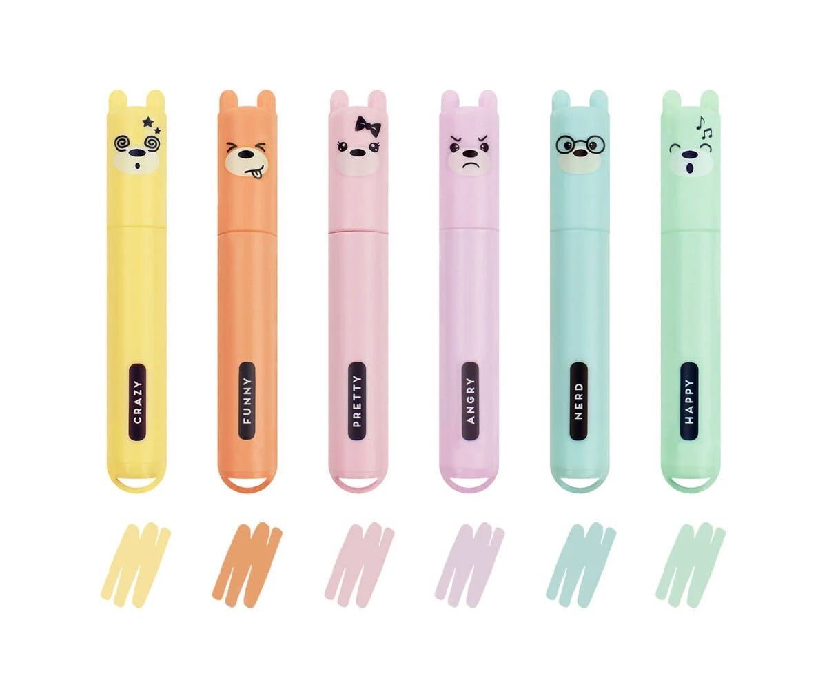 Set 6 Mini Evidenziatori Highlighters Pastel Teddy Bear