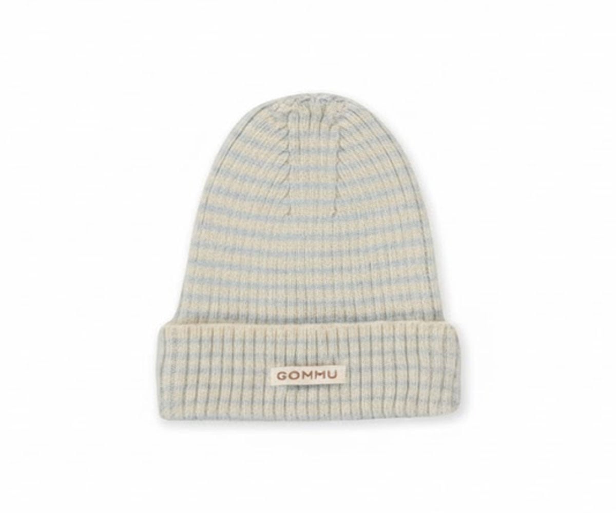 Bonnet pour Poupées Gommu à Rayures Bleu Ciel/Sable