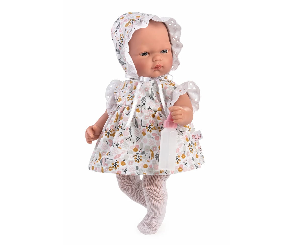 Boneca Oli com Vestido de Flores Cinza e Rosa 30cm