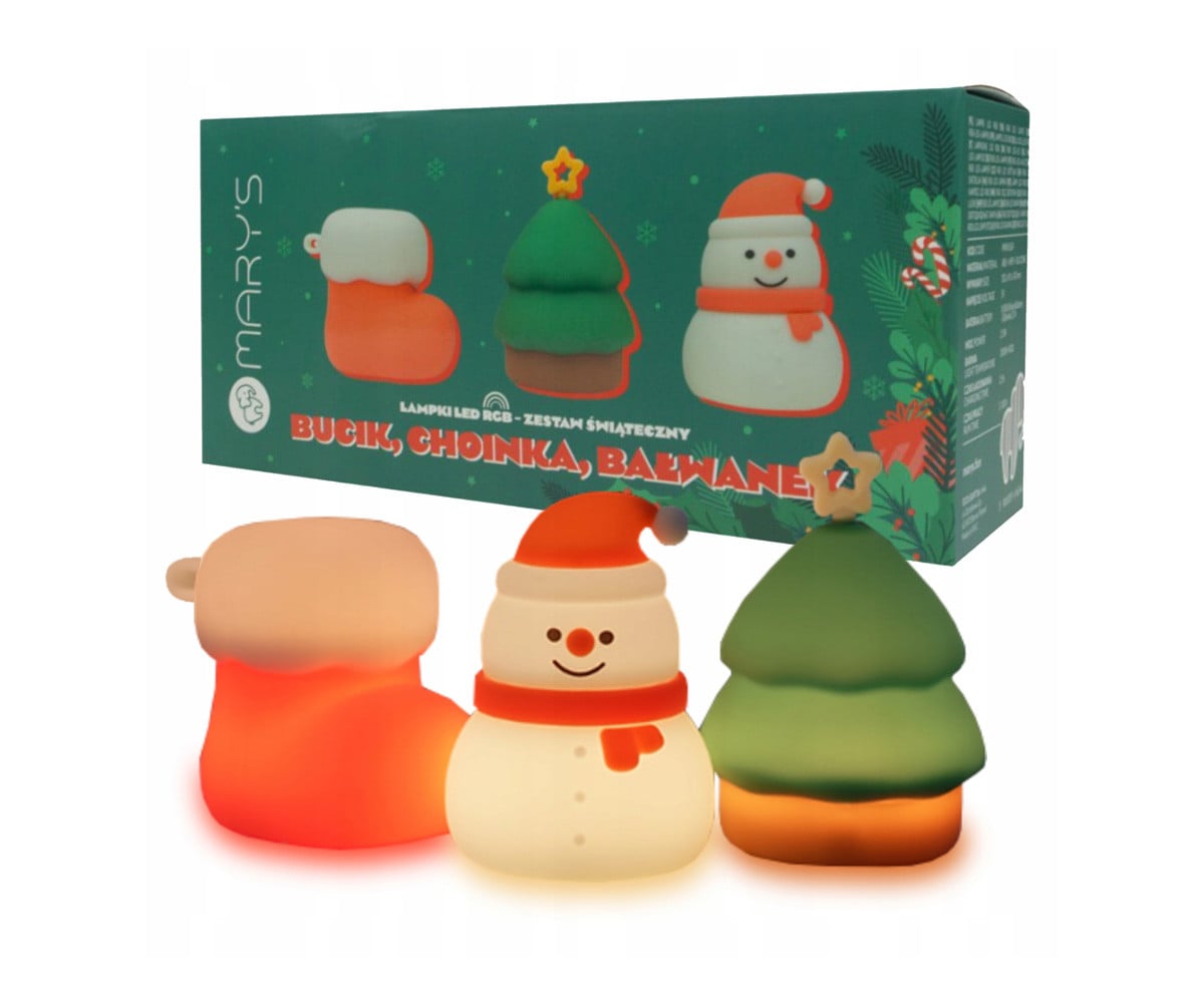 3 Veilleuses LED de Noël Botte, Sapin, Bonhomme de Neige