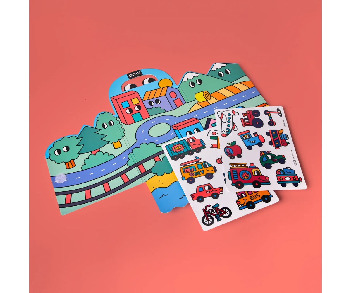 Dépliable avec Stickers Réutilisables Omy Montessori Vroum Vroum !