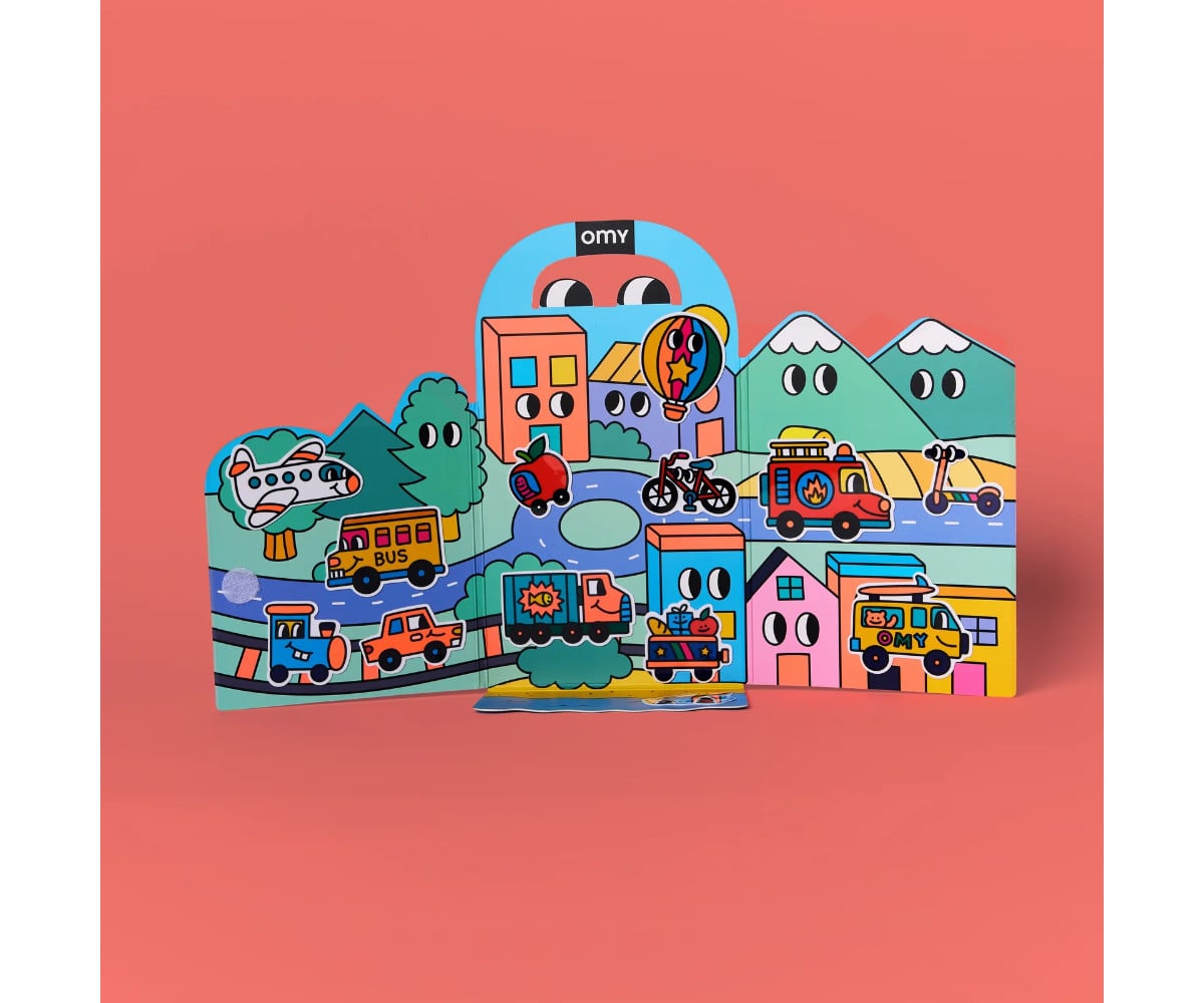 Dépliable avec Stickers Réutilisables Omy Montessori Vroum Vroum !
