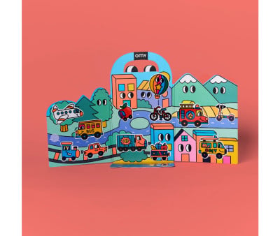 Dépliable avec Stickers Réutilisables Omy Montessori Vroum Vroum !