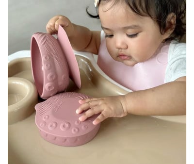 Bol en Silicone avec Couvercle et Ventouse Raspberry