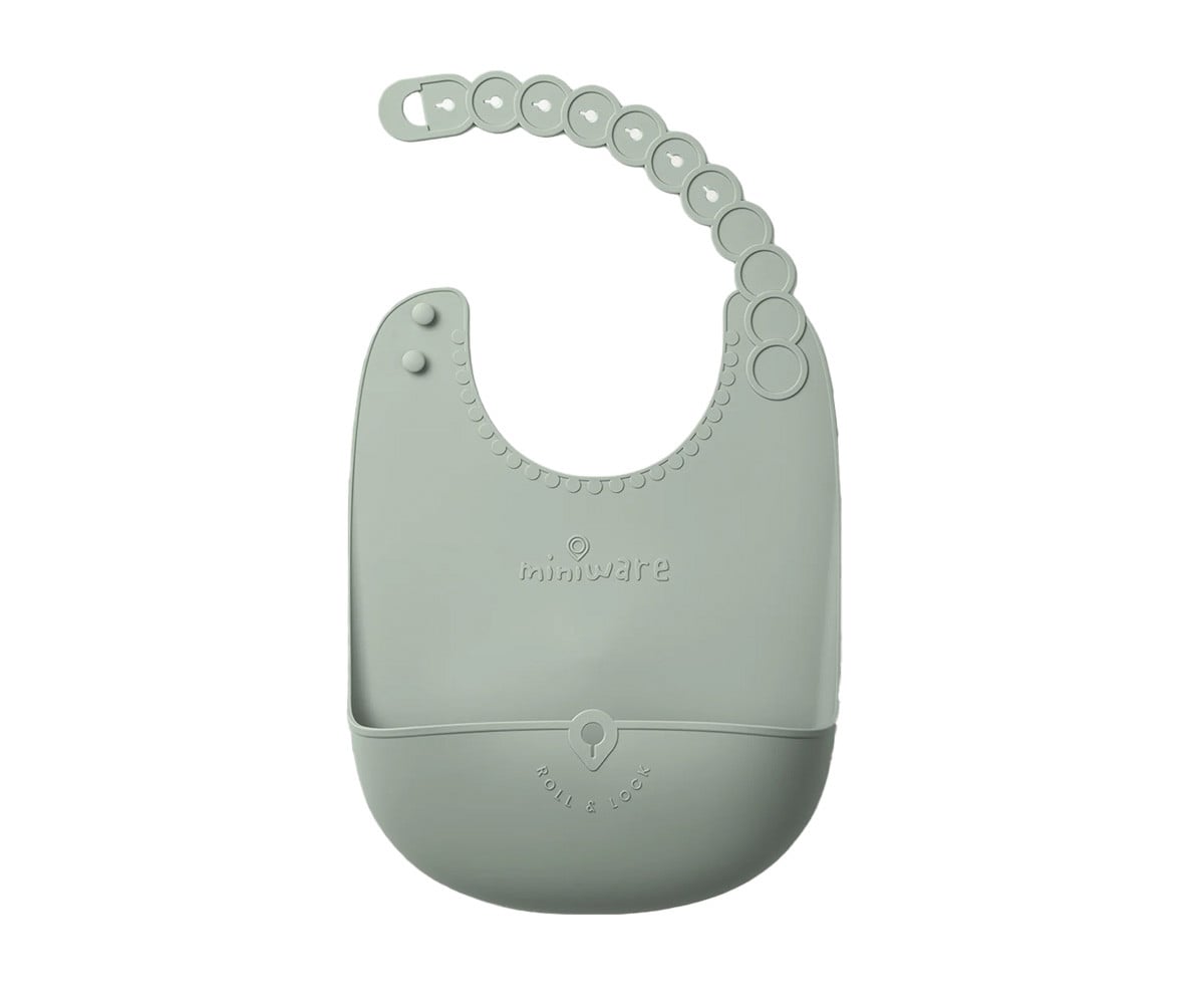 Bavoir Enroulable en Silicone Sage