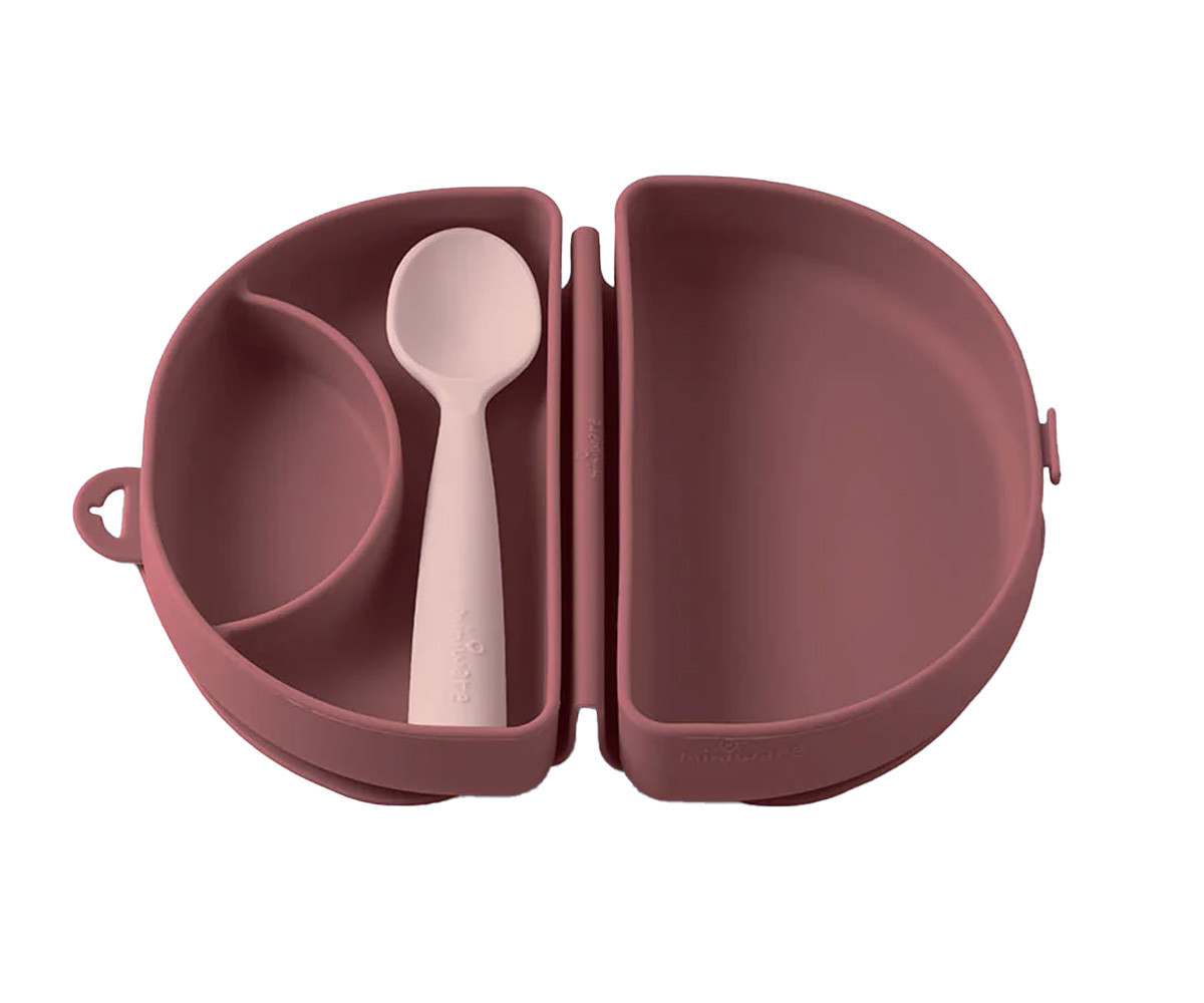 Conjunto de prato e colher de silicone dobrável Pink/Cotton Candy