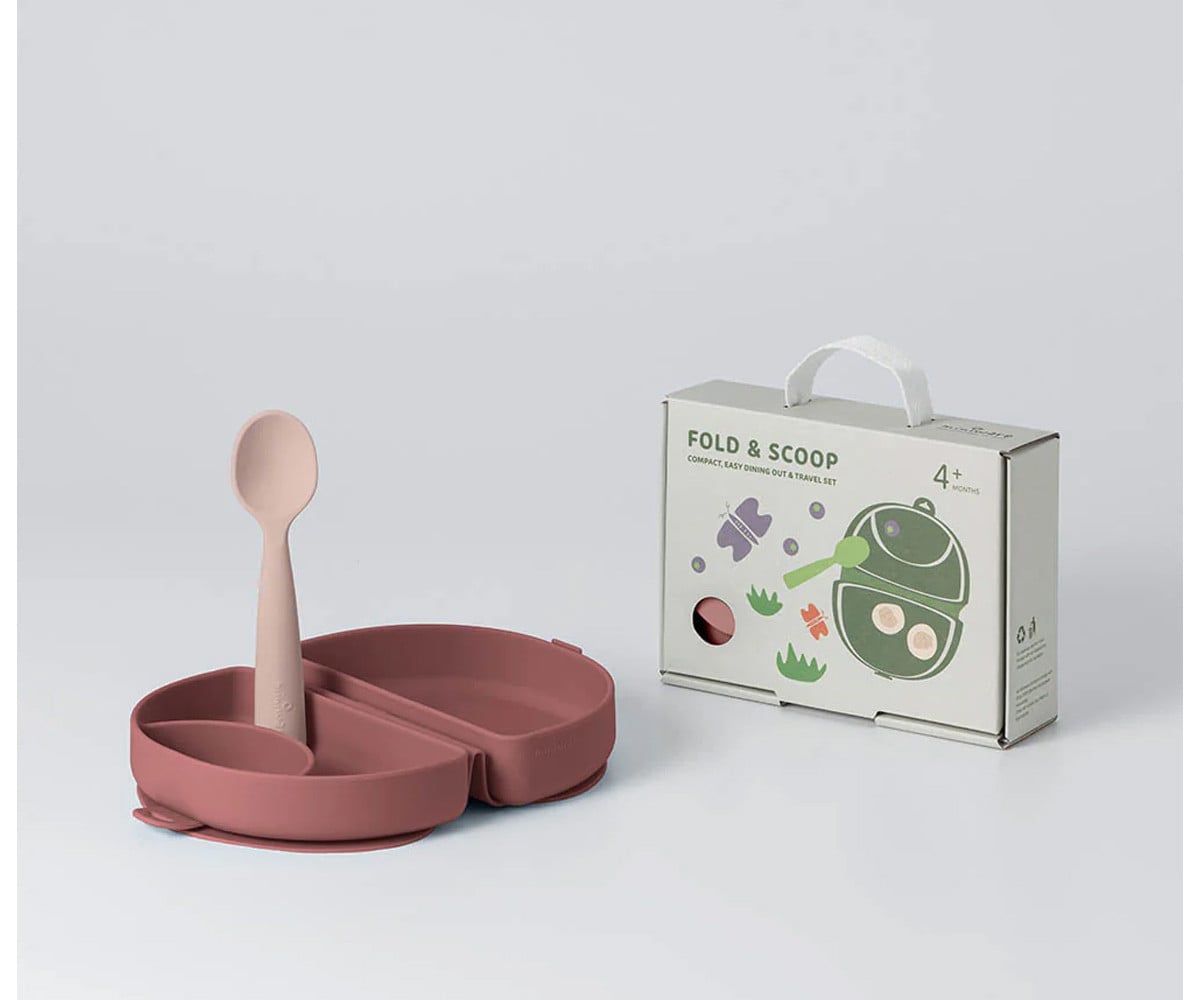 Conjunto de prato e colher de silicone dobrável Pink/Cotton Candy