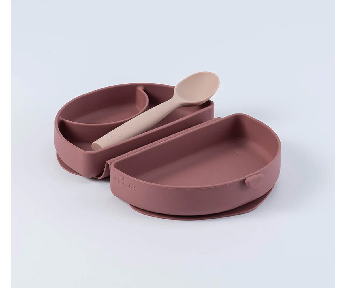 Conjunto de prato e colher de silicone dobrável Pink/Cotton Candy
