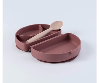 Conjunto de prato e colher de silicone dobrável Pink/Cotton Candy