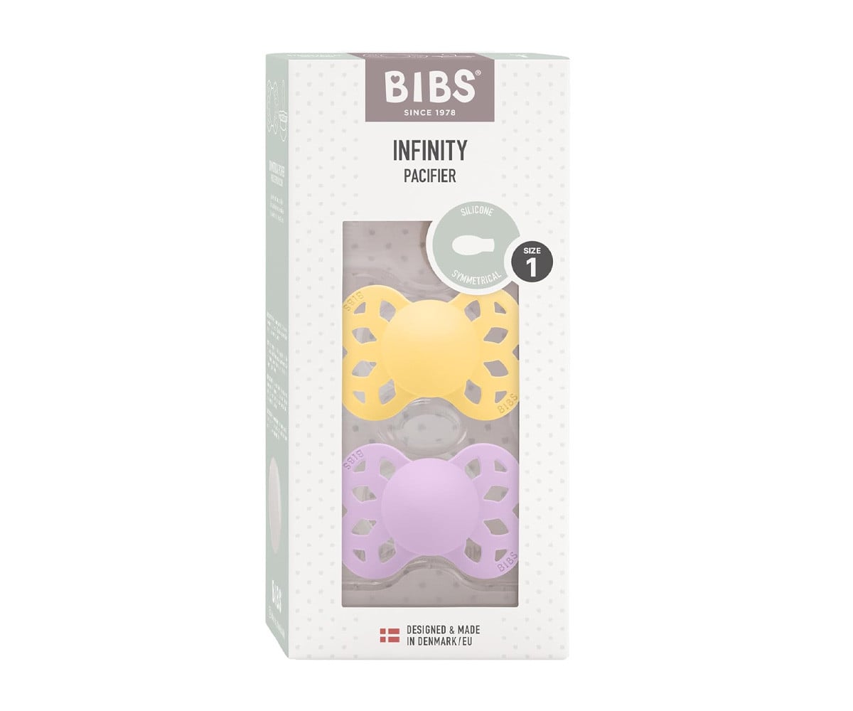 2 Sucettes BIBS Infinity Symétrique Pale Butter/Violet Sky