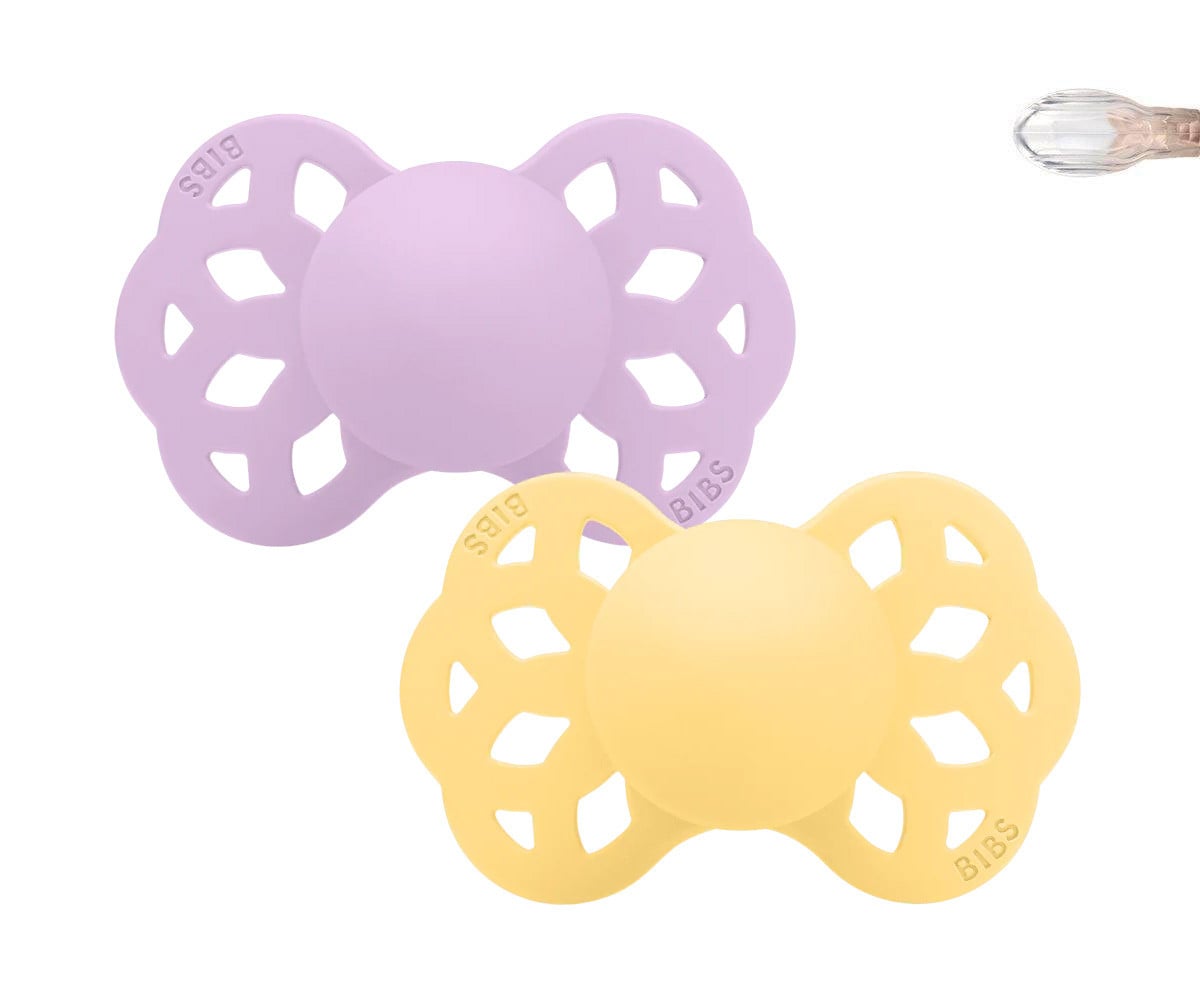 2 Sucettes BIBS Infinity Symétrique Pale Butter/Violet Sky