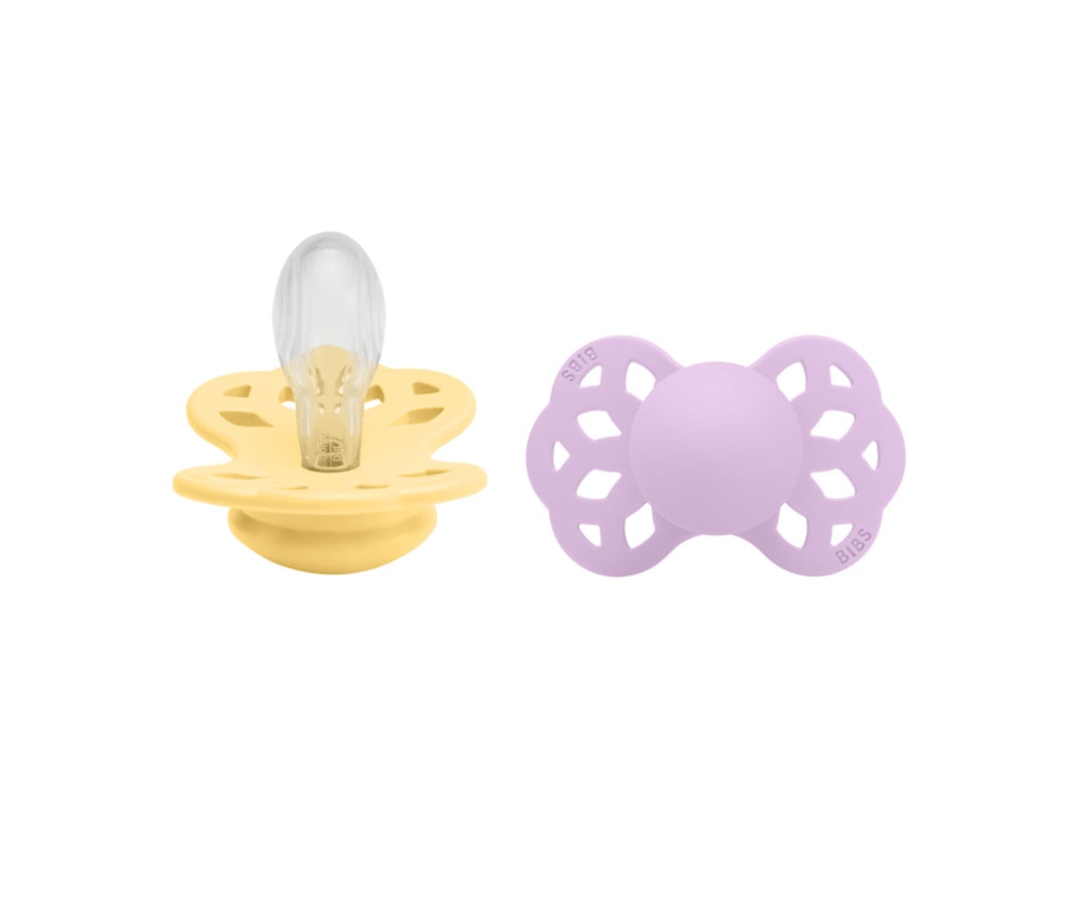 2 Sucettes BIBS Infinity Symétrique Pale Butter/Violet Sky