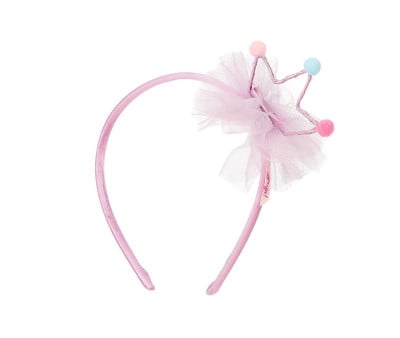 Diadema Infantil Jazzlyn Rosa con Corona y Pompones