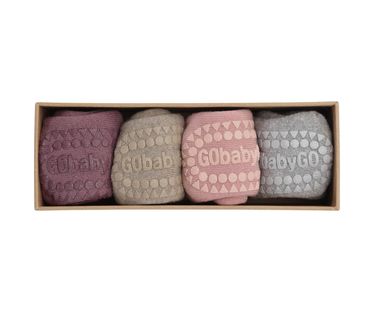 Combo Box Chaussettes à Semelle Antidérapante Coton Misty Plum, Sand, Soft Pink, Grey Melange
