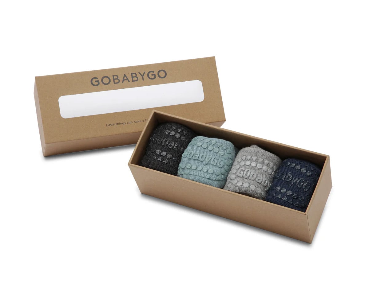 Combo Box Non-Slip Sole Cotton Socks Grey Melange, Dark Grey Melange, Dusty Blue, Navy Blue