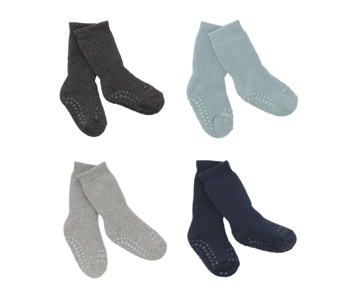Combo Box Non-Slip Sole Cotton Socks Grey Melange, Dark Grey Melange, Dusty Blue, Navy Blue