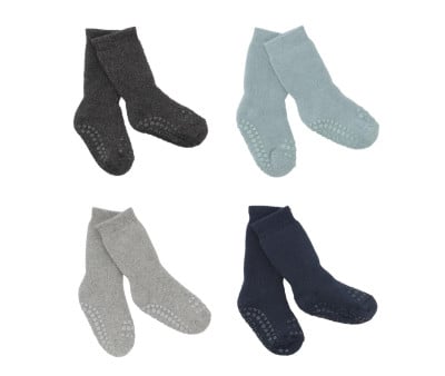 Combo Box Non-Slip Sole Cotton Socks Grey Melange, Dark Grey Melange, Dusty Blue, Navy Blue