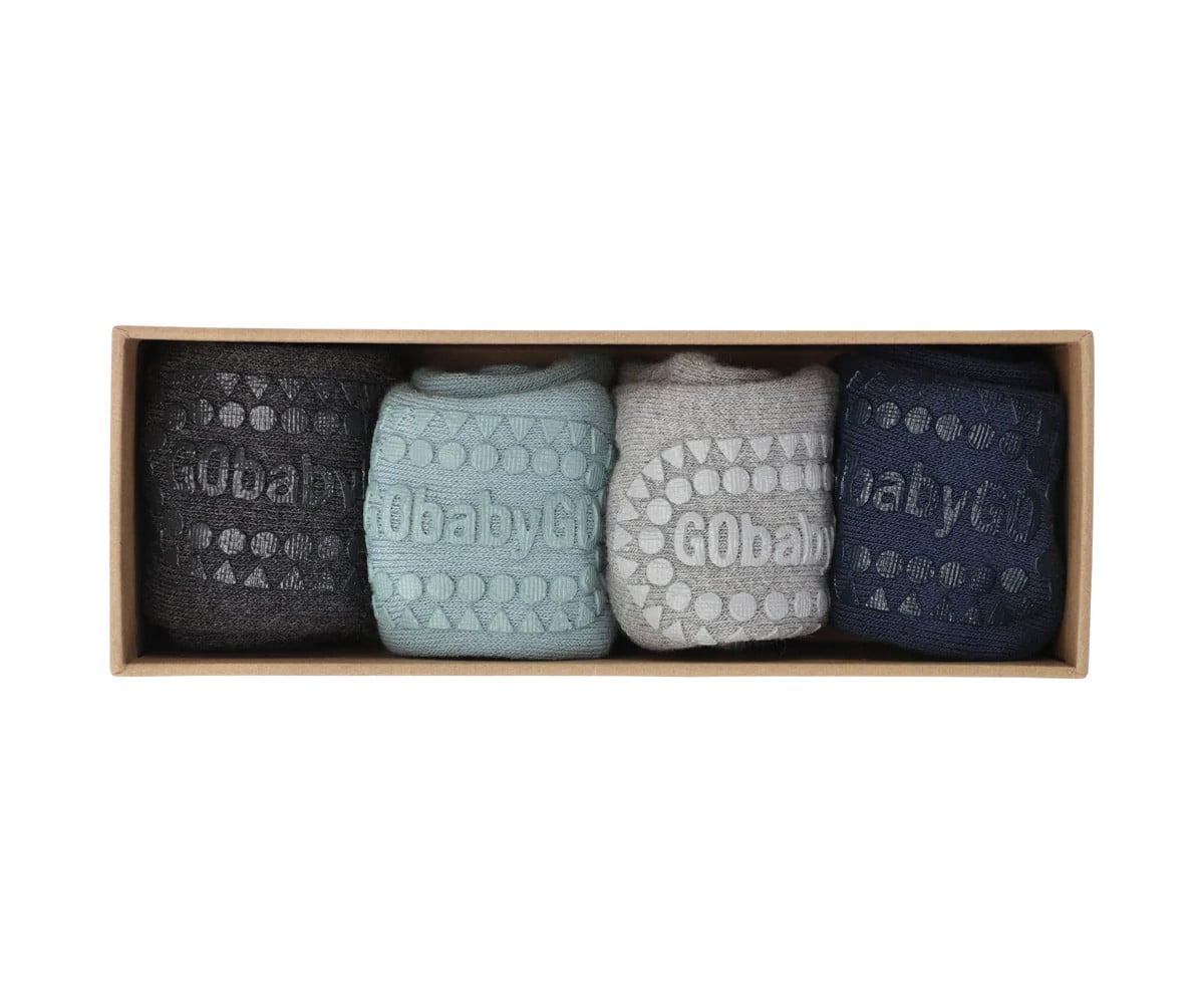 Combo Box Non-Slip Sole Cotton Socks Grey Melange, Dark Grey Melange, Dusty Blue, Navy Blue