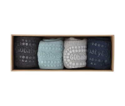 Combo Box Non-Slip Sole Cotton Socks Grey Melange, Dark Grey Melange, Dusty Blue, Navy Blue