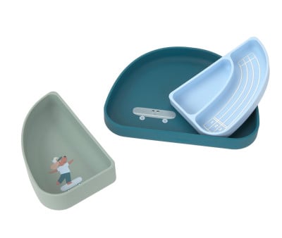 Conjunto de 3 pratos de silicone Tiny Team Dog