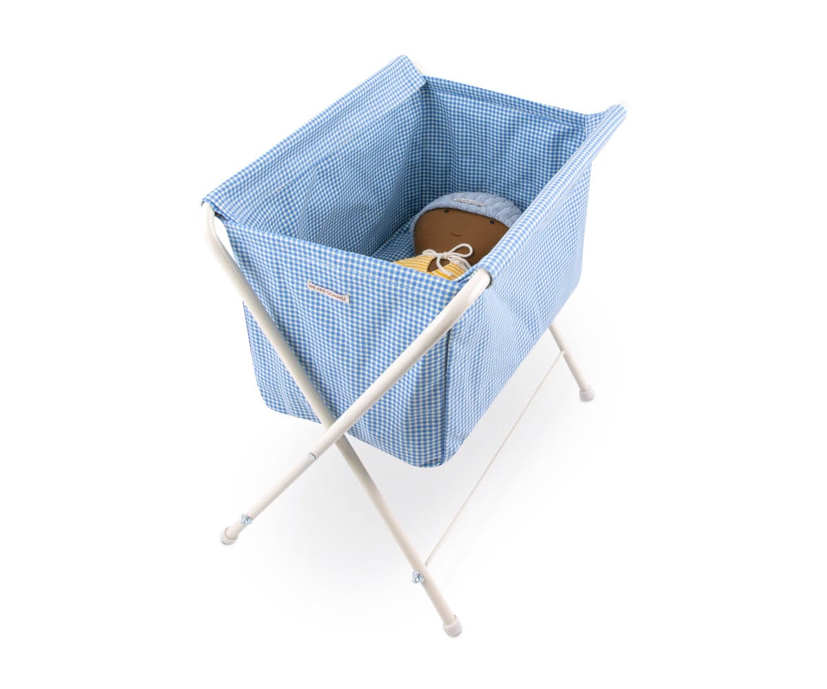 Berceau en Tissu et Métal pour Poupées Vichy Bleu