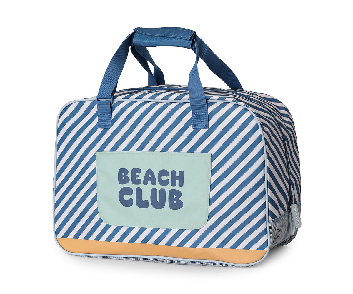 Personalized Beach Bag with Mesh Bottom Stripes Blues & Beyond