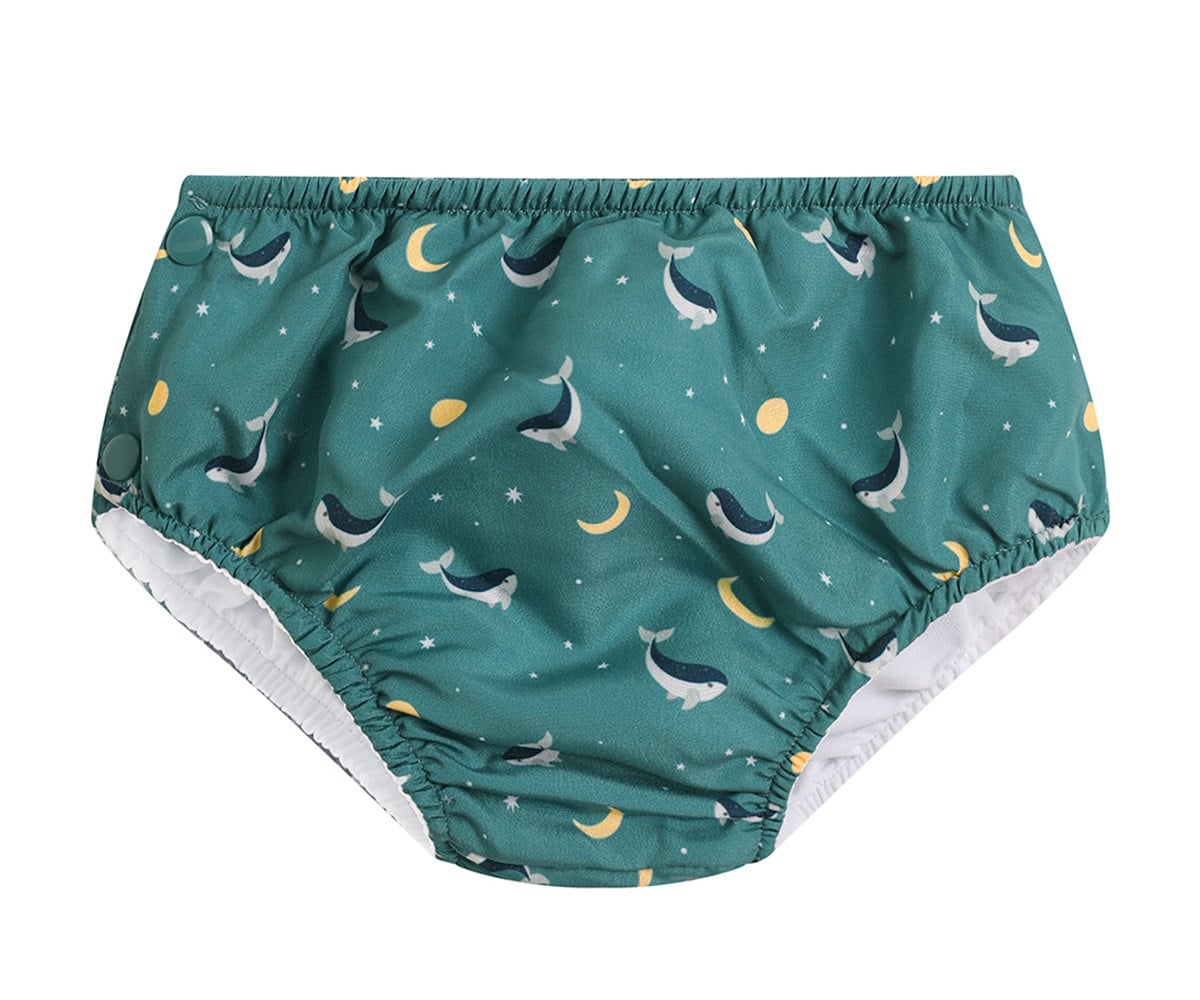 Diaper Swimsuit with Ruffles Whale Teal