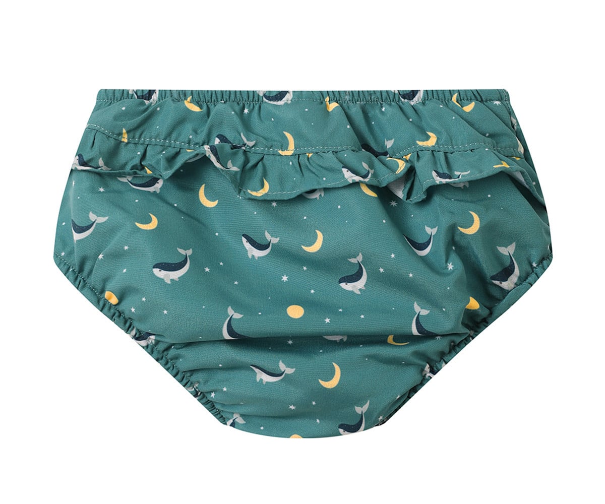 Diaper Swimsuit with Ruffles Whale Teal