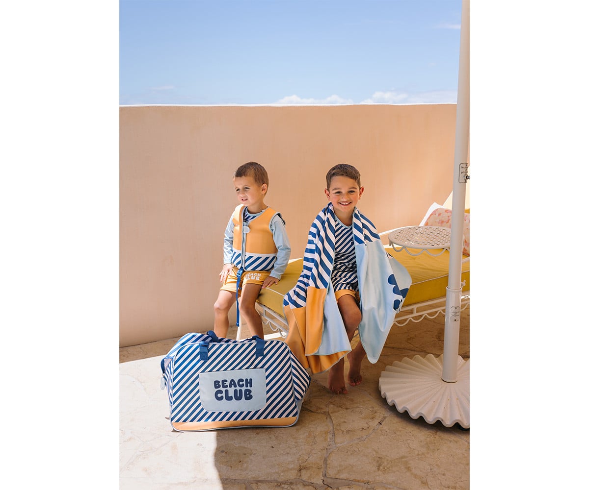 Personalized Beach Bag with Mesh Bottom Stripes Blues & Beyond