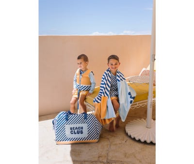 Personalized Beach Bag with Mesh Bottom Stripes Blues & Beyond