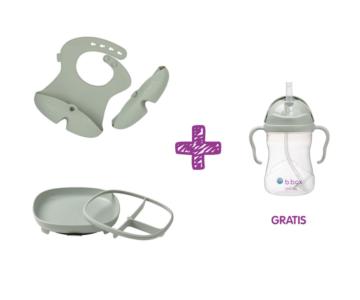 PROMO Babero y Plato + Taza con Pajita Sage