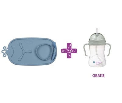 PROMO Bandeja Silicona Roll & Go con Cuchara Ocean + Taza con Pajita Sage