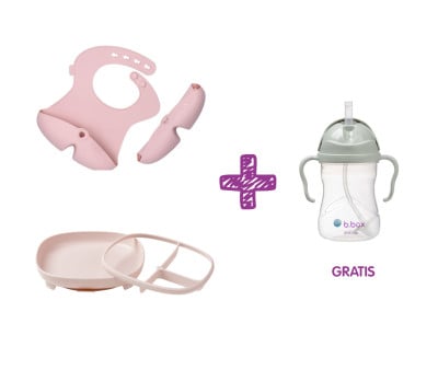 PROMO Babero y Plato Blush + Taza con Pajita Sage