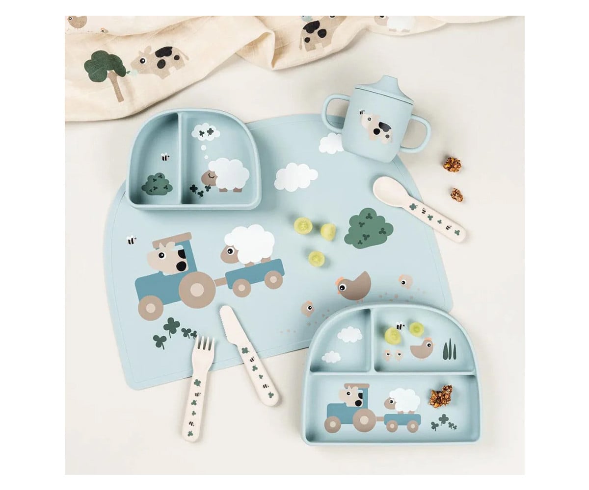 Set de Table en Silicone Tiny Farm Blue
