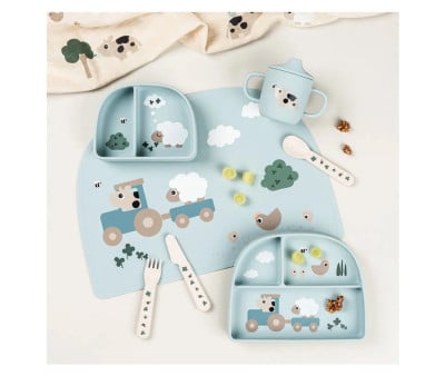 Set de Table en Silicone Tiny Farm Blue