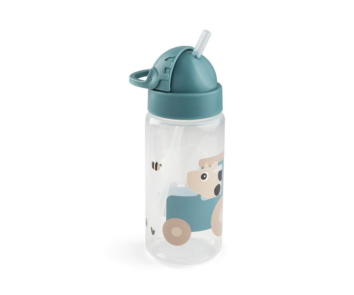 Plastic Bottle with Straw Tiny Farm Blue 350ml