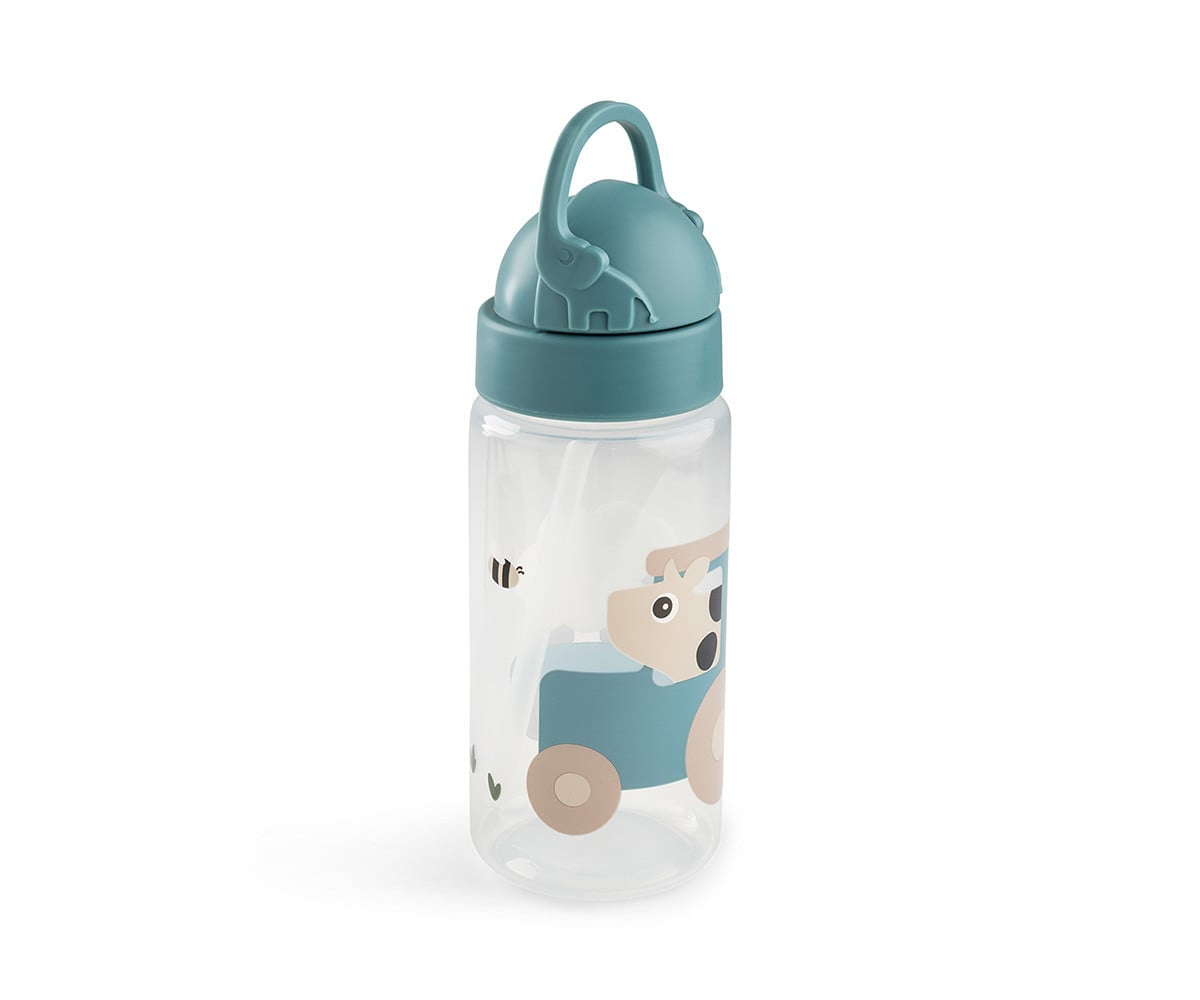 Plastic Bottle with Straw Tiny Farm Blue 350ml